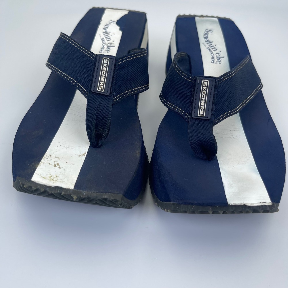Somethin Else Skechers Platform Flip Flops Womens 10 Navy Good Y2K Chunky